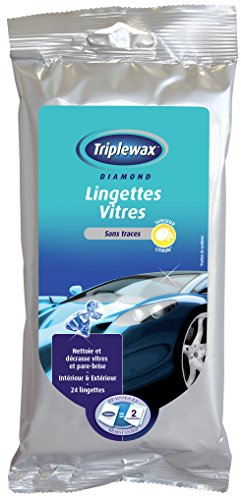 Triplewax Lingettes Vitres, 24 Lingettes Parfumées au Citron (Paquet de 1)