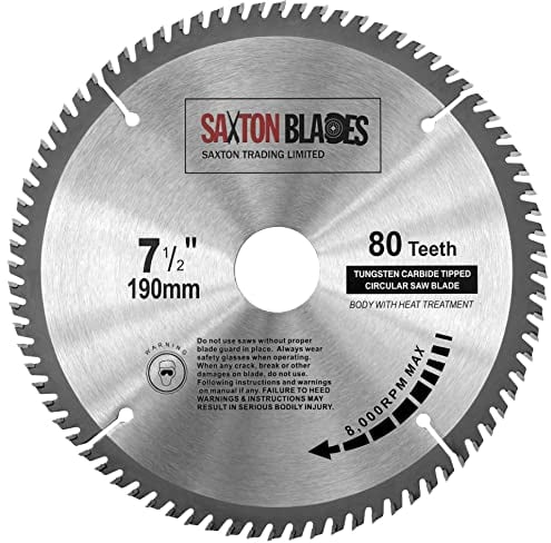 Saxton TCT19080T Lama per sega circolare TCT per legno, 190 mm x 30 mm foro x 80T, per Bosch, Dewalt, Makita