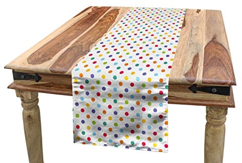 ABAKUHAUS Geometrisch Tischläufer, Fröhlich, Design Tupfen, Esszimmer Küche Rechteckiger Dekorativer Tischläufer, 40 x 180 cm, Weiß Gelb Grün