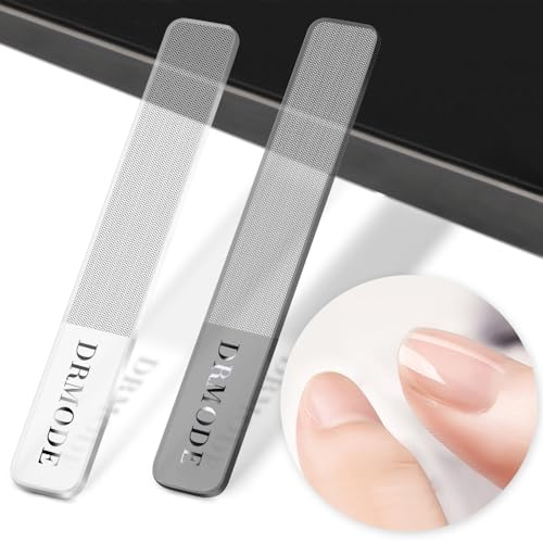 Lot de 2 limes à ongles en verre pour ongles naturels Nagelfeile Glas, Polierfeile Fingernägel Nano Nagelglanz Glasfeile für Nägel, DRMODE Upgraded Nagelpolierer für Naturnägel mit Etui