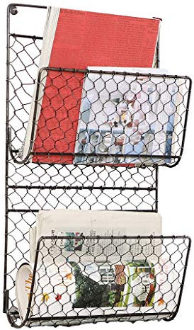 Dibor - 3 Compartment Wall Mounted Magazine Newspaper Storage Rack Holder Basket (Black)