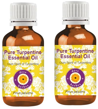 Deve Herbes Aceite esencial de trementina (Pinus palustris), espíritu de goma de trementina puro, no pegajoso, no grasoso, ligero, hombres y mujeres, todo tipo de piel, destilado al vapor, 100 ml x 2