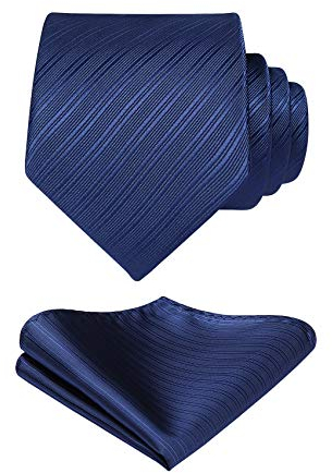 HISDERN Herren Gestreifte Navy blau Krawatte Taschentuch Hochzeit Party Classic Krawatten & Einstecktuch Set