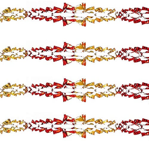 Widdle Wonderland Red/Gold Christmas 2 Tone Foil Ceiling Decorations - Set 4 15cm x 2.7M Garlands