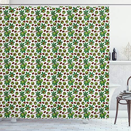 ABAKUHAUS châtaigne Rideau de Douche, Nature Thème de Noël, Tissu Ensemble de Décor de Salle de Bain avec Crochets, 175 x 180 cm, Vert Pomme Et Marron