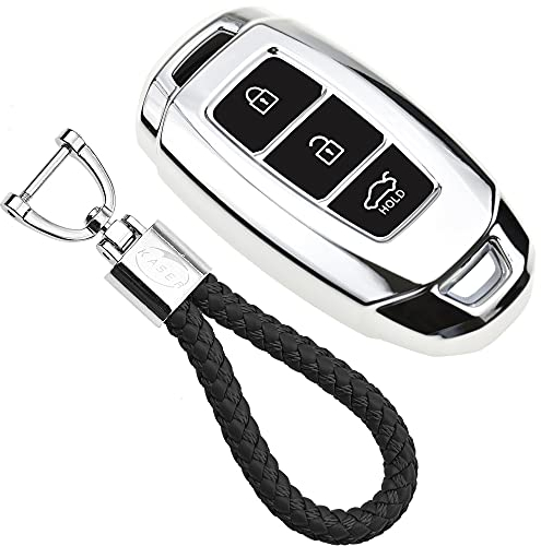 KASER Autoschlüssel Hülle kompatibel für Hyundai Keyless Cover TPU Silikon Hochglanz Schutzhülle Schlüsselhülle Fernbedienung Kona i10 i30 ioniq Tucson Nexo Schlüsselbund (Silber)