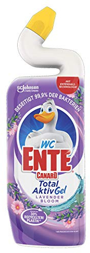 WC-Ente Total Aktiv Gel, Flüssiger WC-Reiniger, mit Entenhals-Technologie, antibakteriell, Toilettenreiniger, Lavender Bloom, 12 x 750 ml