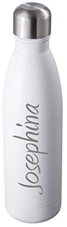 Schmalz® Edelstahl Trinkflasche NIZZA 500 ml doppelwandige Isolierflasche Sportflasche Thermosflasche BPA-Frei Vakuum auslaufsicher (weiß, mit Gravur)