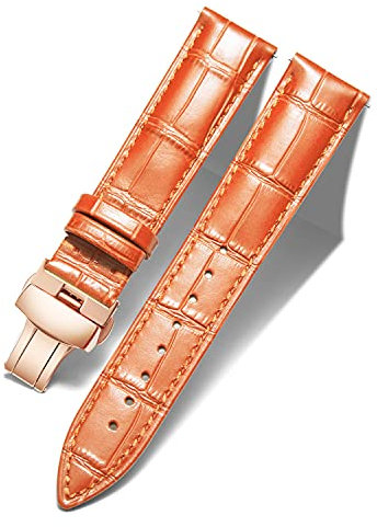 BINLUN Bracelet de Montre en Cuir Femme Homme 12mm-24mm Bracelet de Remplacement avec Boucle de Déploiement Papillon Argent/Or/Or Rose(17mm Orange-Boucle Or Rose)