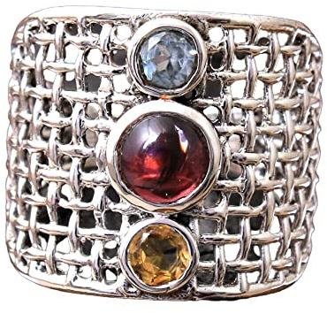 Runder Granat Massiv 925 Sterling Silber Handgemachte Statement Ringe für Damen, Januar Geburtsmonat Edelstein Ringe, Valentinstag Geschenk Schmuck