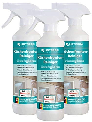 HOTREGA Küchenfronten Reiniger Hochglanz 3x 500ml | pH-neutral, fettlösend & streifenfrei | für lackierte, folierte & glänzende Oberflächen