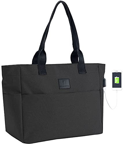 BAJNOKOU Grand sac fourre-tout pour femme - Grand sac de travail pour ordinateur portable de 15,6 à 17 pouces - Sac à main avec fermeture éclair pour infirmière, enseignante, école, noir