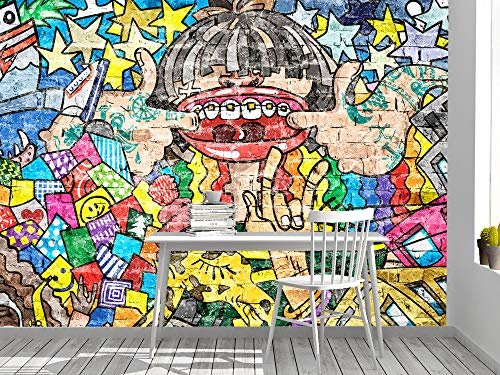 Oedim Graffiti Wandtapete, lustig, Wandbild, Tapete, 400 x 300 cm, Dekoration für Esszimmer, Wohnzimmer, Zimmer