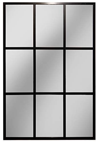 THEROSE Espejo Ventana, Espejo Industrial, Aluminio Negro 120 x 80 cm