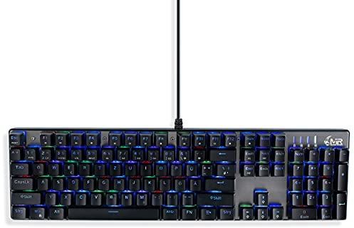 MediaRange Gaming Series kabelgebundene mechanische Gaming-Tastatur mit 104 Tasten und 14 Farbmodi, QWERTZ (DE/at/CH), schwarz/Silber, MRGS101