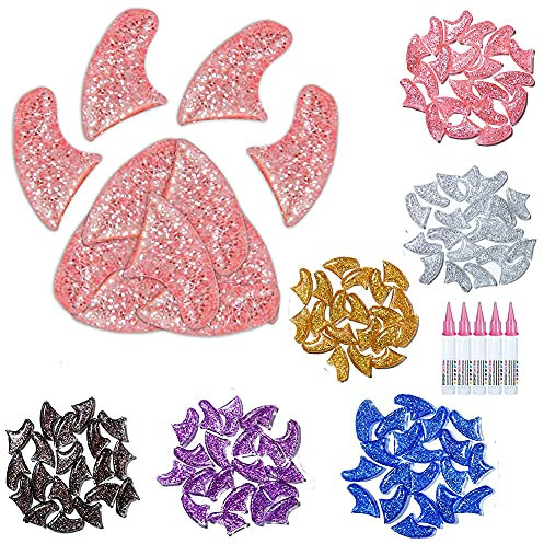 Pack of 120 Cat Nail Caps Colourful Cat Claw Caps Soft Pet Cat Claw Caps 6 Colour Cat Paw Care Soft Cat Claw Covers with Adhesives Soft Designer Nail Caps Nail Claws Cover