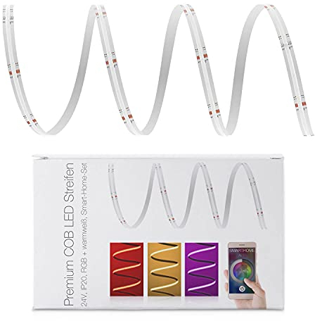 LED Universum COB LED Streifen Smart Home Set RGB-W mit Zigbee Controller & Netzteil Band Strip Premium Filament 24V LED Streifen IP20 RGB-WW bunt (7 Meter)