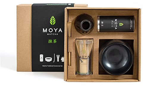 Premium Moya Matcha set thé vert en poudre | 30 g de Matcha Ceremonie (I) + Bol + Fouet + Porte Fouet + Cuillère | Coffret complet pour la préparation du matcha