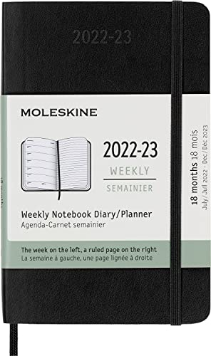 Moleskine - 18 Monate Wochenplaner, Terminkalender 2022/2023, Wochenplaner mit Weichem Einband und Gummibandverschluss, Maß Pocket 9 x 14 cm, Farbe: Schwarz