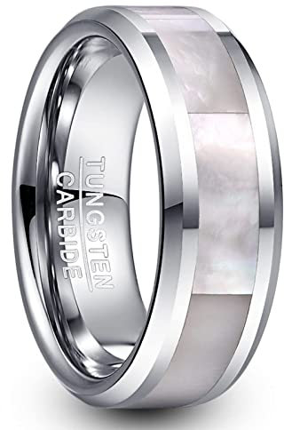 Vakki 8mm Silber Ringe Intarsien aus Weißem Perlmutt Modeschmuck Stapelringe Herren/Damen Ringe Hochpoliert Größe 65(20.7)