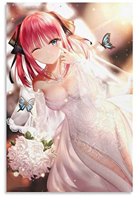 XINXUN Nakano Anime-Kunstposter Nino, 5 Toubun No Hanayome, Hochzeitskleid, 3 Bilder, Druck, Wandkunst, Poster, Gemälde, Leinwand, Poster, Kunstwerke, Geschenkidee, Raumästhetisch, 30 x 45 cm