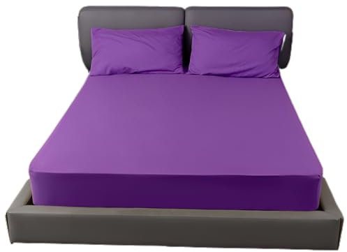 Fitted Sheet 25CM Deep Bed Sheet Double Size 137X190CM Purple Hotel Quality Poly Cotton (Purple, Double 25 CM)