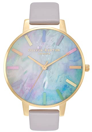 Olivia Burton Analog Quarzuhr für Damen Kollektion Rainbow mit Graues Lederarmband - OB16RB30