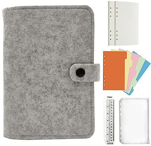 Jalach Filz Ringbuch a5 a6 nachfüllbar, A6 A5 Binder mit 90 Blatt Papier gepunktet Notizbuch Ringordner Tagebuch Planer Kalender Organizer für Arbeit Schule Rezepte Reise