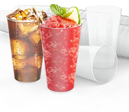 AOLUXLM 50 Stück Partybecher Set, Trinkbecher Bruchsichere Mehrwegbecher für Getränkepartys, Geburtstag, Hochzeit - 480 ml / 16 OZ ( Voll Gefüllt) Mattierte Plastikbecher