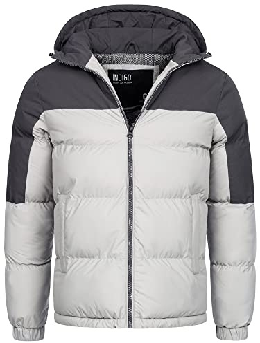 Indicode Herren Danix Winterjacke mit Kapuze | Herrenjacke Jacke Steppjacke Männer Lt Grey, M
