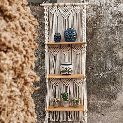 Fayrimi Boho Makramee Wandbehang 3 Tier Handgefertigte Gewebte Quaste Organizer Regale Wand Schwimmende KleiderbüGel für Wohnkultur