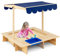 GOPLUS Bac à Sable en Bois de Sapin, Bac à Sable Carré avec Auvent Inclinable Réglable en Hauteur, Bac à Sable sans Fond avec Boîte de Rangement, Cadeau Parfait, pour Enfants de 3 à 12 Ans