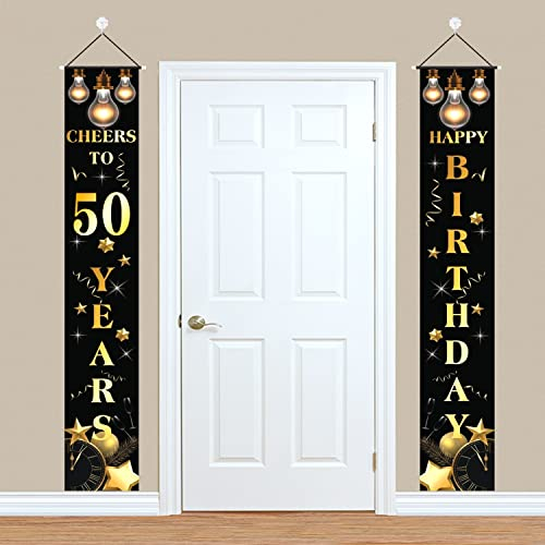 50 Años Decoración de Pancarta de Cumpleaños Oro Negro 50 Pancarta Feliz Cumpleaños Póster de Tela Cartel Materiales de Fiesta de Cumpleaños