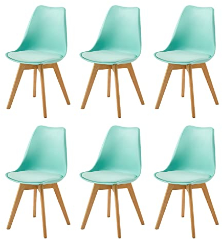 EGGREE 6er Set Esszimmerstühle mit Massivholz Buche Bein SGS Geprüfter, Skandinavisch Design Gepolsterter aus PU-Leder Küchenstuhl Essstühle, Mintgrün