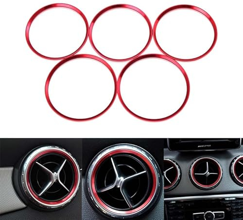 Klimaanlage Lüftungsschlitze Dekoringe Aluminium Motor Stockauto Zündschlüssel Auf Ring Rot Alu Legierung Styling 5 Stück Dekoration Runde Kompatibel Mit A/B/Cla/Gla Klasse Meisten Auto
