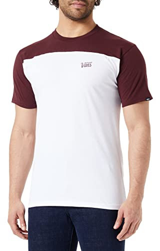 Vans Men's Script Crew Block SS T-Shirt, White-Port Royale, M