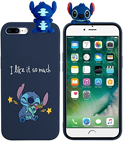 Omyzo Handyhülle Kompatibelmit iPhone 7 Plus/8 Plus Hülle 5,5,Stitch Muster 3D Puppe Karikatur Süßes Charakter Design,Weich TPU Silikon Fallschutz Stoßfest Schutzhülle für iPhone 8 Plus