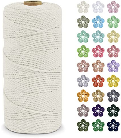 LEREATI Makramee Garn 2mm x 200m Baumwollkordel Natur Baumwollseil Farbig Baumwollgarn, Macrame Cord 2mm für DIY Geflochten, Makramee Deko, Hängepflanze, Wandbehang, Vorhang (Natürlich)