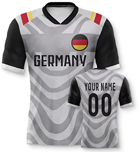 Deutschland Personalisiertes Weltmeisterschaft Fussball Trikot mit Ihrem Namen und Nummer für Herren Damen Kinder Casual Sport Fan T-Shirt Trikot Geschenk Grau