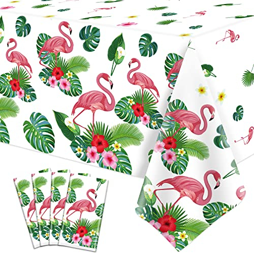 4 Pack Flamingo Tischdecke Hawaiian Luau Tischdecken für Party Dekoration Tropische Flamingo Tischdecke Rechteck 86x51 Zoll Party-Tischdecken mit Farmtier-Thema für Kuh-Geburtstags-Partyzubehör