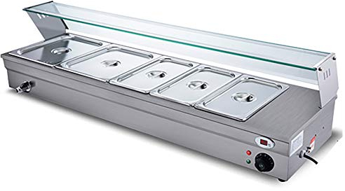 Scaldavivande Elettrico a Buffet Commerciale da 2000 W, scaldavivande Elettrico da appoggio, Tavolo a Vapore 86-185 ℉ con coperchi per ristoranti (5 padelle 122 cm)