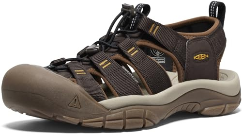 KEEN Men's Newport H2 Closed Toe Water Sandals, Java/Golden Yellow, 7.5