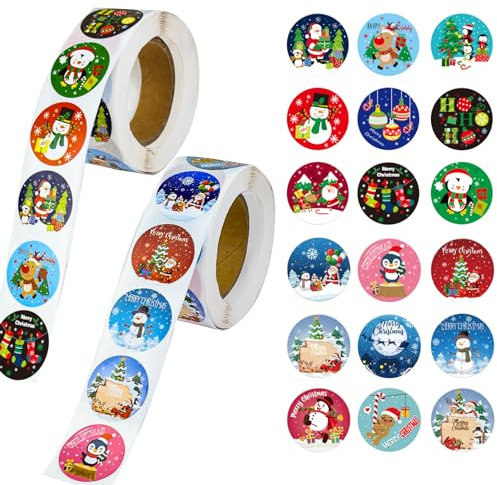 1000Pcs Christmas Sealing Sticker - 18 Design Merry Christmas Label, Xmas Adhesive Gift Tag for Craft Card, Scrapbooking, Jia Envelope, Candy Wrap, Party Decoration - Kid Decal