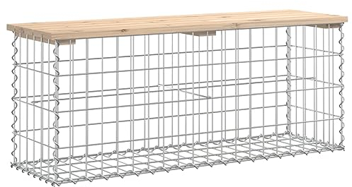 vidaXL Gartenbank, Sitzbank Bank Gabionen, Gabionenbank für Garten Terrasse, Steinkorb Drahtkorb Parkbank Gartenmöbel, Massivholz Kiefer