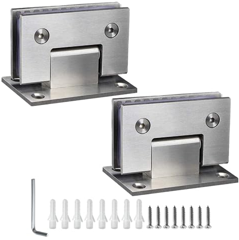 Cerniera per Porta Vetro Doccia 2 Pezzi Cerniera Parete Doccia in Acciaio Inox 304 Argento Spazzolato Cerniere per Porte in Vetro Senza Telaio Cerniera Vetro Morsetti da 8-12MM, 90 Gradi