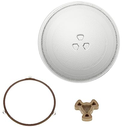 DAJAVE Plateau Micro Onde 24.5cm, Assiette Tournante en Verre Type Y pour Micro-ondes, Assiette Tournante en Verre Type Y pour Micro-ondes, Rouleau, Anneau rotatif 3 Fixations, pour Micro-Onde