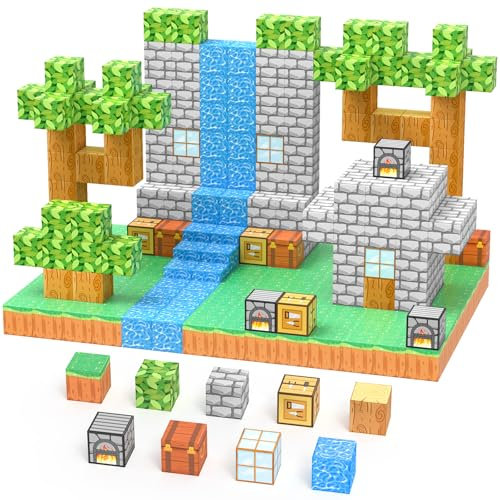 JauniQ Magnetische Bausteine Plus 100 Teile, Magnetisches Spielzeug Blöcke, Build Mine Magnete Welt World Set, STEM Montessori Spielzeug, Konstruktion für Jungen und Mädchen im Alter von 3-8