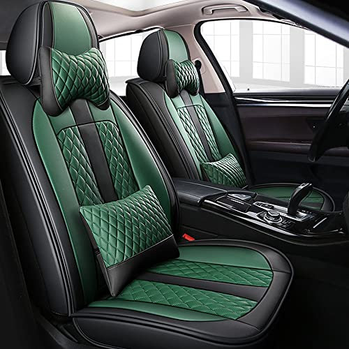 Maidangdang Autositzbezüge Vordersitze 2 Stück für Volvo V40 2014-2023, Leder Sitzbezüge Auto Set Kompatibel mit Airbag, Allwetter-Schutz Auto-Schonbezüge Set mit KopfkissenSchwarz Grün