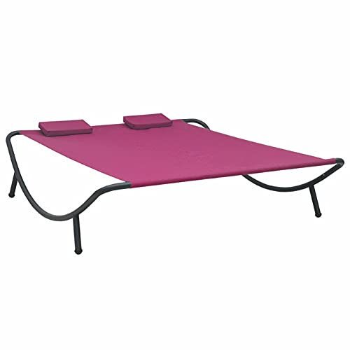 Gecheer Lit de Repos d'extérieur Tissu Rose, Bain de Soleil inclinable de Jardin Exterieur, Transat de Plage Relax pour Camping Balcon Piscine