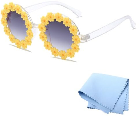 Doukesh Klassische Gänseblümchen Sonnenbrille - Daisy Runde Blumen Party Hippie Brille für Damen und Kinder